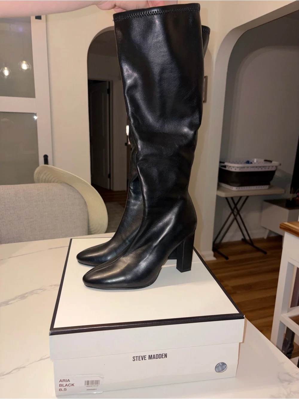 Steve Madden Aria Black Knee Length Leather Boots